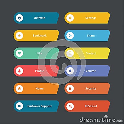 Web Design Button Collection with Colorful Flat Design Button. Vector Illustration