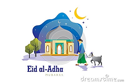 Eid Al Adha flat illustration for Eid Mubarak Celebration Background Vector Illustration Vector Illustration