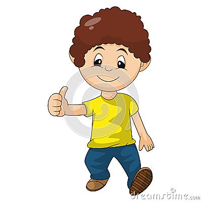 Little boy walks with a thumbs up cartoon vector illustration Vector Illustration