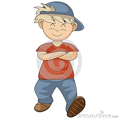 The boy walked casually while his hands folded cartoon vector illustration Vector Illustration
