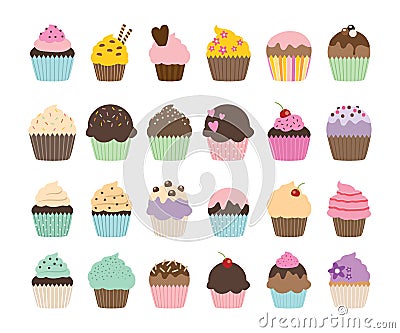 Set of cute vector cupcakes and muffins Vector Illustration