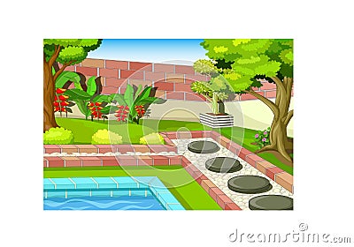 Cool Back Yard Cartoon Stock Photo