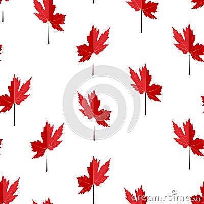 Seamless pattern made of red maple leaves, symbol of Canada Vector Illustration