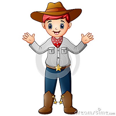 Funny cartoon cowboy on white background Vector Illustration