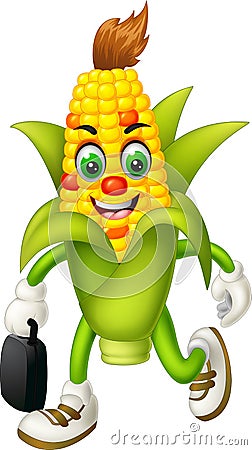 Funny Corn With Black Suitcase Cartoon Stock Photo
