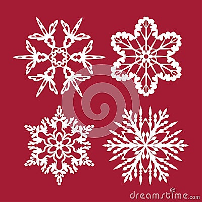 Snowflakes cutting templates collection. Template for Christmas cards, plywood cutting, Vector Illustration