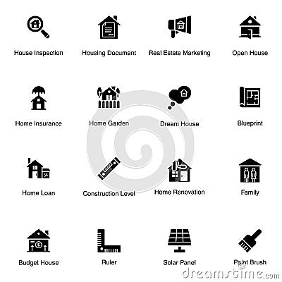 Real Estate Equipment Solid Icons Pack Vector Illustration