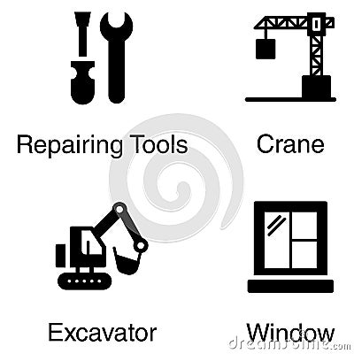 Construction Tools Solid Icons Pack Vector Illustration