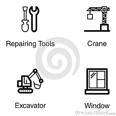 Construction Tools Line Icons Pack Vector Illustration
