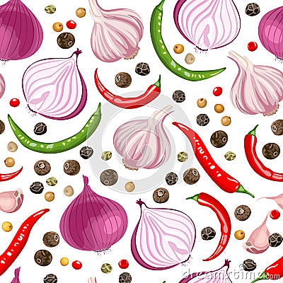 Seamless pattern with spicy spices Vector Illustration