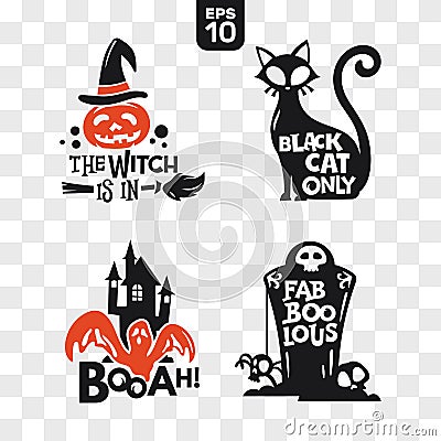 Set of silhouettes Halloween icons with quote for party decoration and cutting sticker Stock Photo