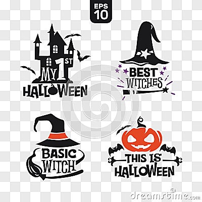 Set of silhouettes Halloween icons with quote for party decoration and cutting sticker Stock Photo