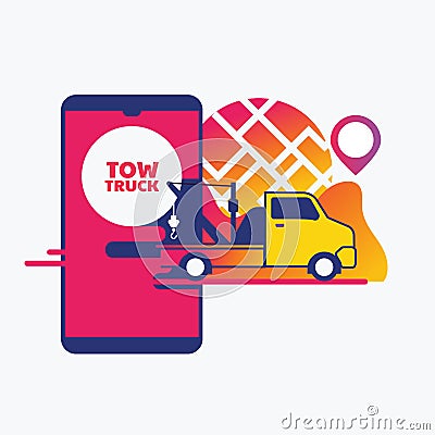 Online roadside assistance, car towing service mobile app concept Vector Illustration
