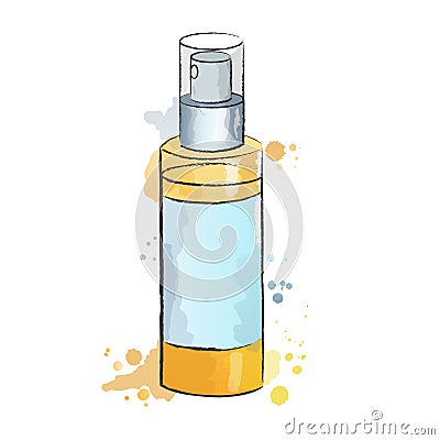 Watercolor skincare illustration. toner, lotion, essence or mist Vector Illustration