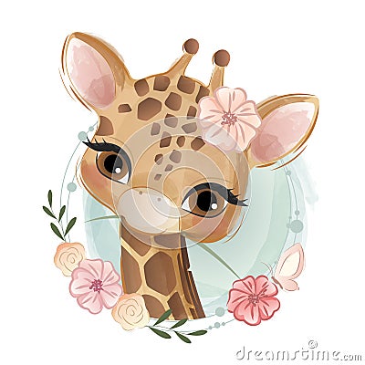 Cute Giraffe Portrait Vector Illustration