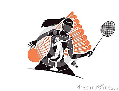 Badminton players cartoon sport graphic Vector Illustration