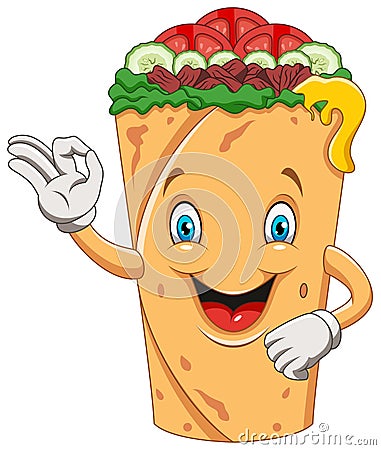 Cartoon burrito or kebab giving ok sign Vector Illustration