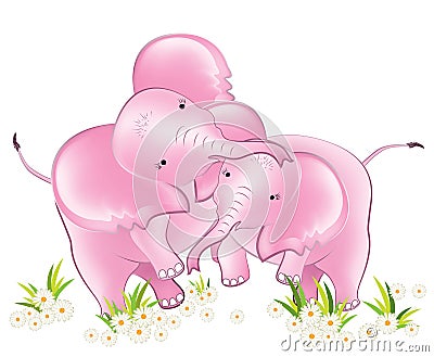 Playful baby elephants playing in the field Vector Illustration