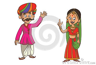 Cartoon Illustration Of Gujarati Couple Vector Illustration