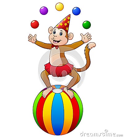 Circus monkey while juggling balls Vector Illustration