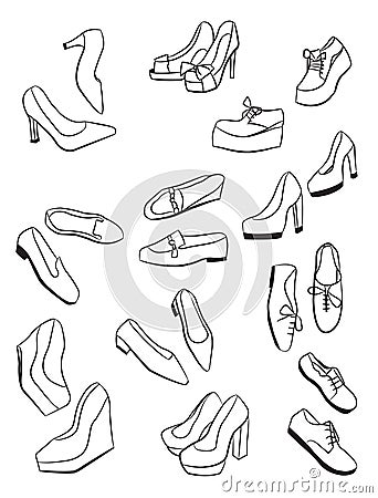 Set of contours of autumn shoes Vector Illustration