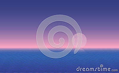 Sunset ocean waves futuristic background Vector Illustration