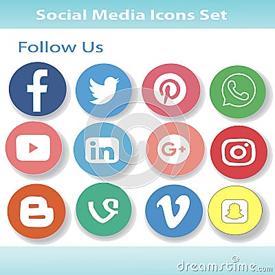 Round Colorful Social Media Icon Set Editorial Stock Photo