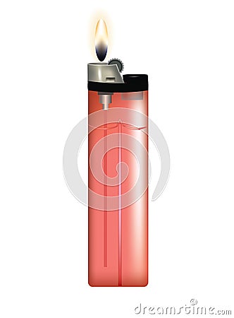 Red plastic lighter with fire Vector Illustration
