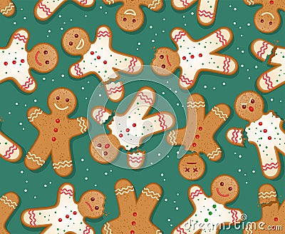 Seamless Holiday gingerbread man pattern for gift wrap. Vector Illustration