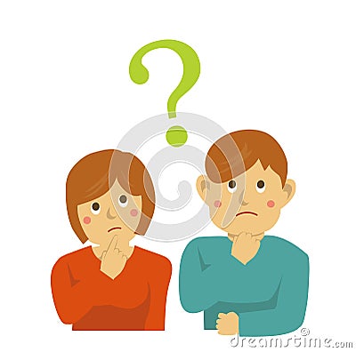 Thinking young couple illustration with question mark Vector Illustration