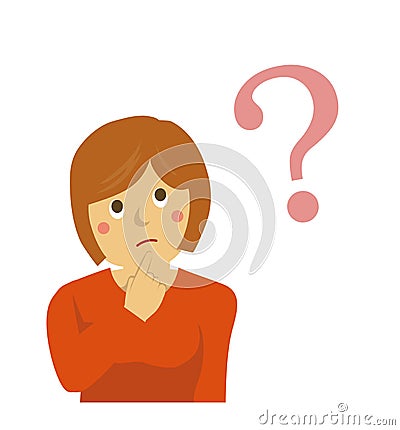 Thinking young woman illustration with question mark Vector Illustration