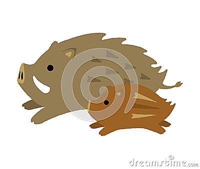 Cartoon running wild boar illustration Vector Illustration