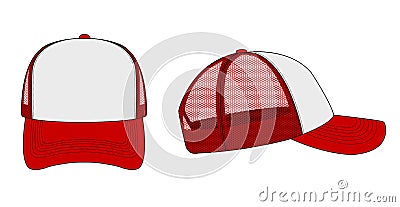 Trucker cap , mesh cap template illustration / red Vector Illustration