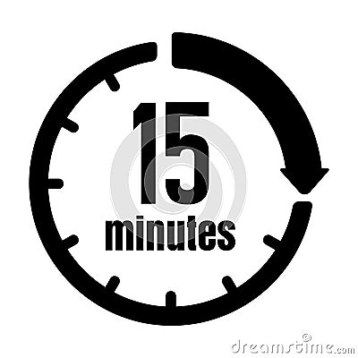 Clock , timer ,time passage icon / 15 minutes Vector Illustration