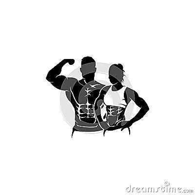 Physical Fitness, Sport Gym Logo,Bodybuilder with big muscles posing, Vector Illustration