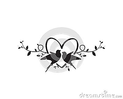 Flying Birds silhouettes in shape of heart, vector. Wall decals, wall artwork Stock Photo