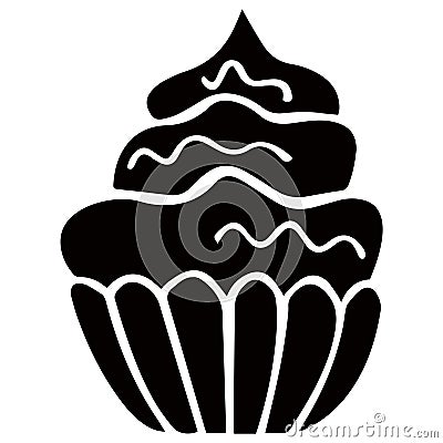 Black tartlet cream cake drawn by hand on a white background. Vector Illustration