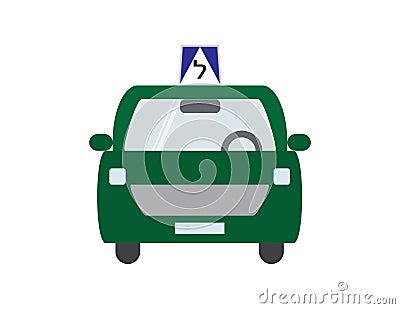 Green Israeli Driving School Car with Hebrew Driving School Sign Vector Illustration