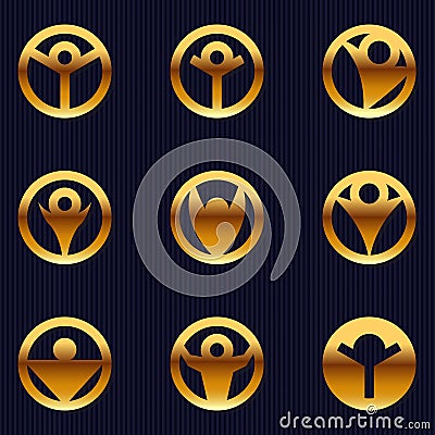 Golden Human In Circle Ring Premium Icon Set - Vector Vector Illustration