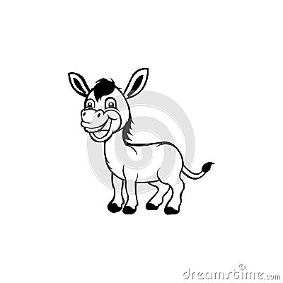 donkey cute animal cartoon character Vector Illustration