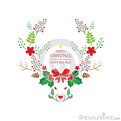 Merry Christmas and Happy New Year Design with Deer Concept Vector Illustration