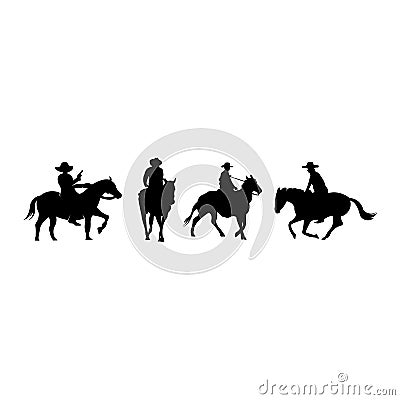 Cowboys with lasso riding a horse at the rodeo Vector Illustration