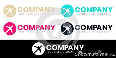 World Travel Round Airplane Silhouette Vector Logo. For Traveling, Airline or Global Tour Agency and Fly Transportation Company. Vector Illustration