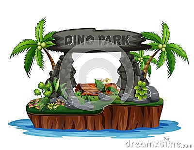 A dino park background on island Vector Illustration