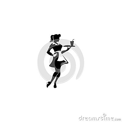 Logo Waiters and Waitress Silhouette Vector Illustration