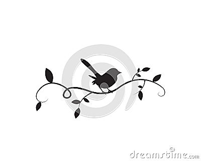 Bird On Branch Silhouette Vector, Wall Decals, Wall artwork, Birds on Tree Design, Birds Silhouette. Art Design Stock Photo