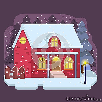 Santa home flat design christmas background premium vector Stock Photo