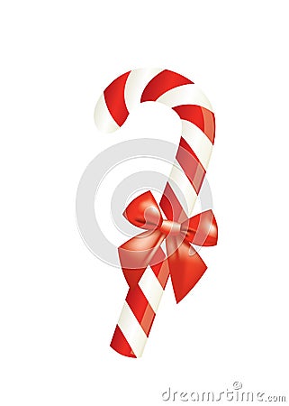 Red and white candy cane with bow Vector Illustration