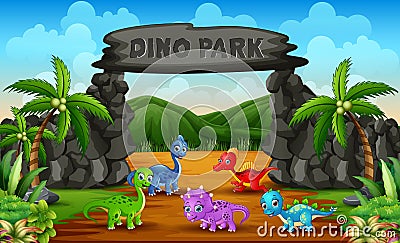 Different baby dinosaurs in dino park illustration Vector Illustration