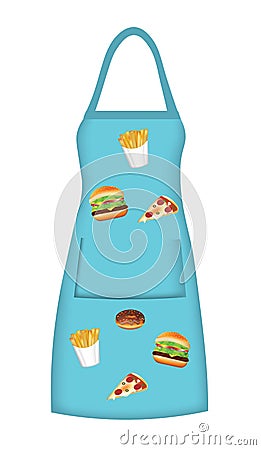 Blue apron with fast food pattern Vector Illustration